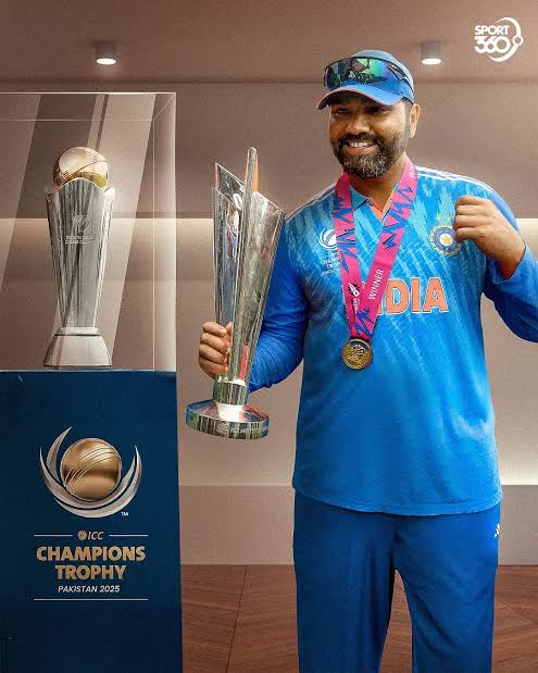 rohit sharma with ind vs nz champions trophey
